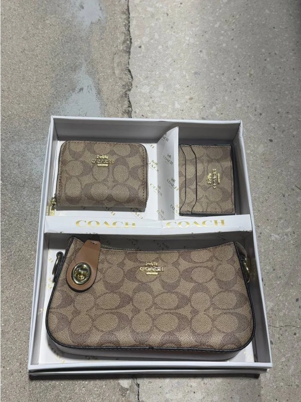 Coach Brown Signature Canvas Wallet, Card Case & Wristlet Set